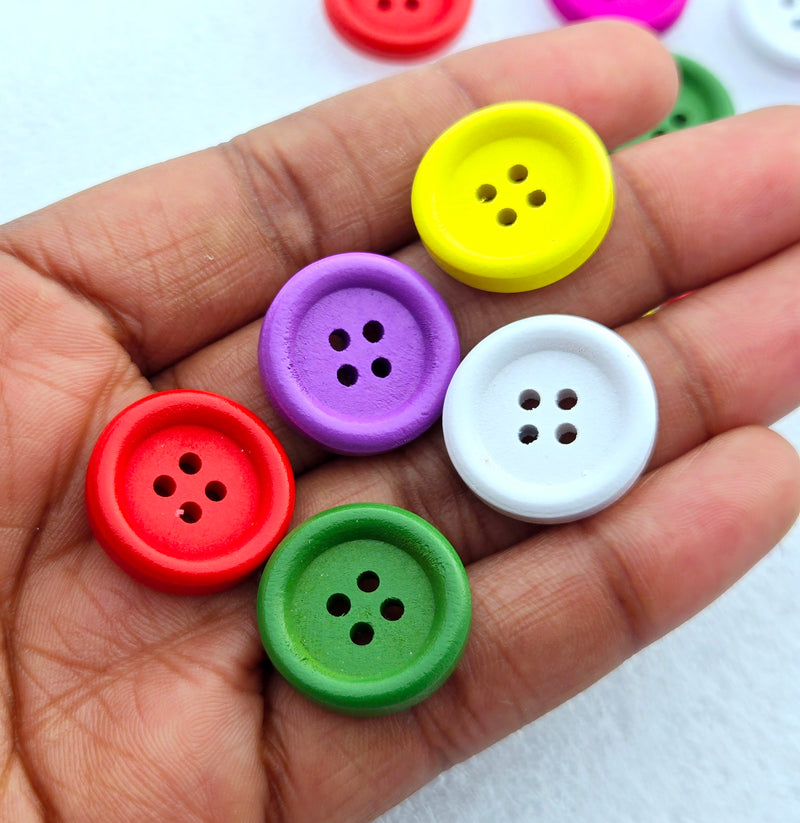 MajorCrafts 24pcs 20mm Mixed Colours Round 4 Holes Wood Sewing Buttons