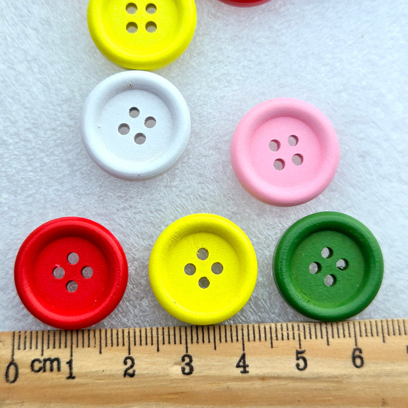 MajorCrafts 24pcs 20mm Mixed Colours Round 4 Holes Wood Sewing Buttons