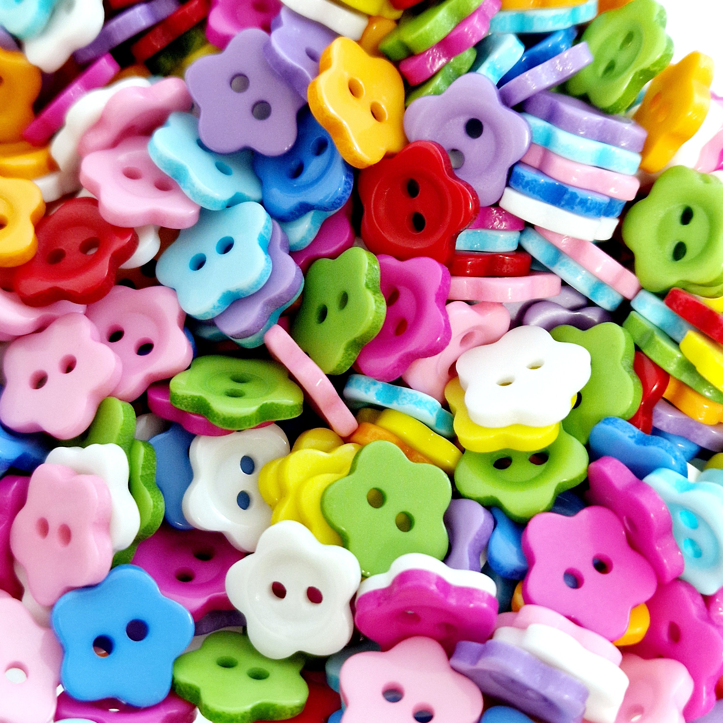 MajorCrafts 60pcs 10mm Mixed Colours Flower Shaped 2 Holes Resin Sew-on Buttons