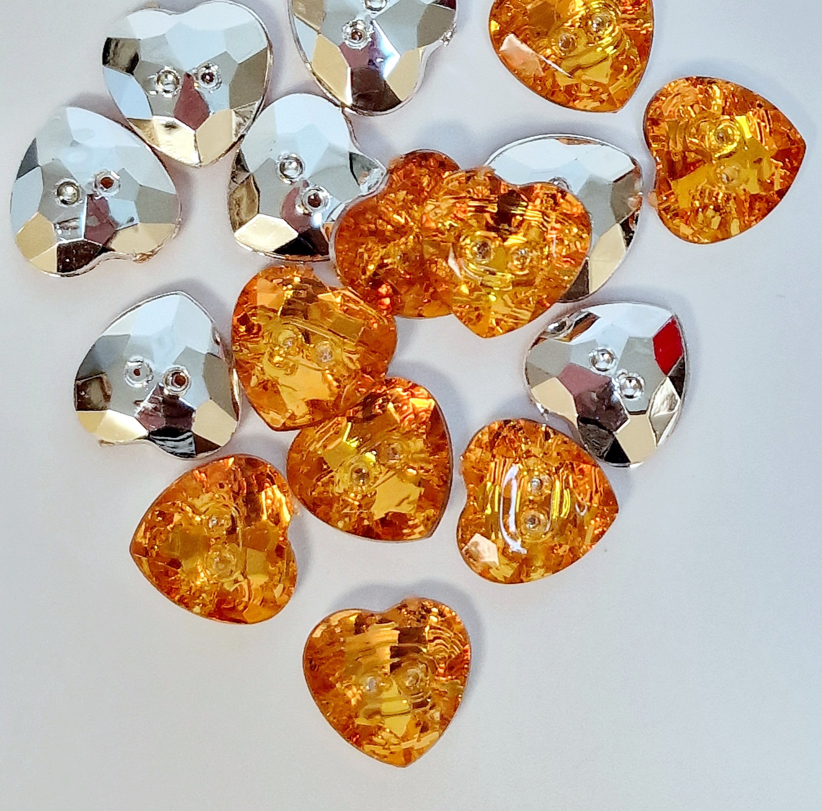 MajorCrafts 44pcs 13mm Orange Gold 2 Holes Heart Small Acrylic Sewing Buttons