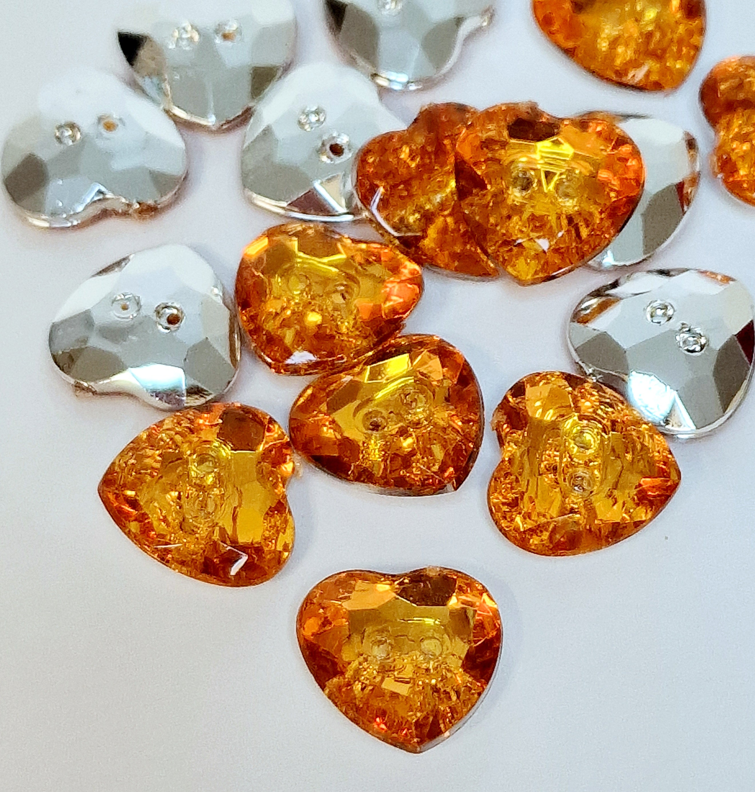 MajorCrafts 44pcs 13mm Orange Gold 2 Holes Heart Small Acrylic Sewing Buttons