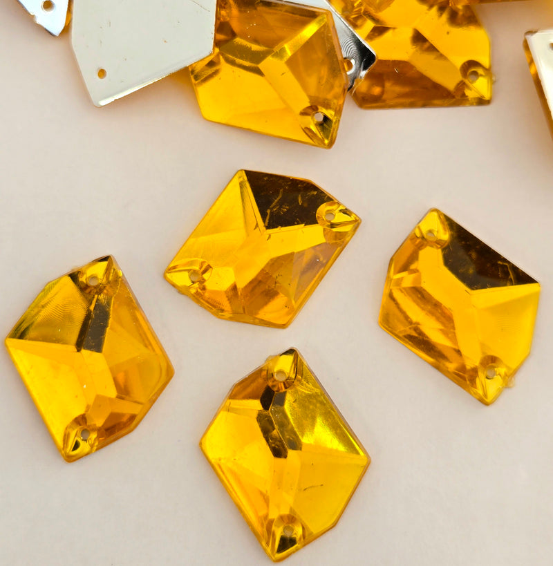 MajorCrafts 24pcs 22mm x 17mm Orange Gold Hexagon Irregular Acrylic Sewing Rhinestones H39