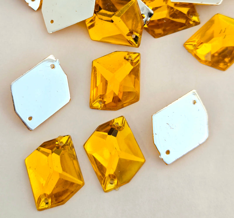 MajorCrafts 24pcs 22mm x 17mm Orange Gold Hexagon Irregular Acrylic Sewing Rhinestones H39