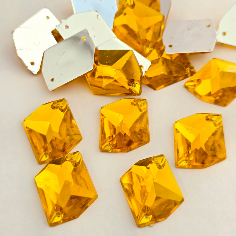 MajorCrafts 24pcs 22mm x 17mm Orange Gold Hexagon Irregular Acrylic Sewing Rhinestones H39