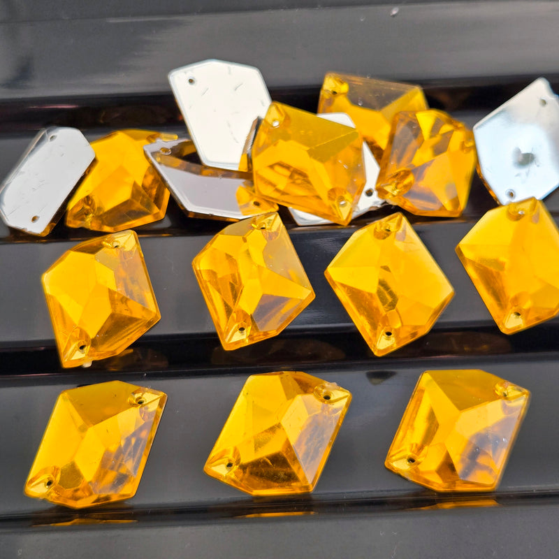 MajorCrafts 24pcs 22mm x 17mm Orange Gold Hexagon Irregular Acrylic Sewing Rhinestones H39