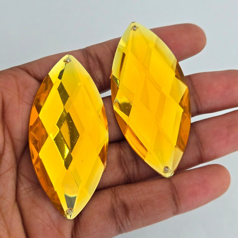 MajorCrafts 4pcs 62x30mm Orange Gold Flat Back Sew-on Navette Horse Eye Large Acrylic Rhinestones Gems