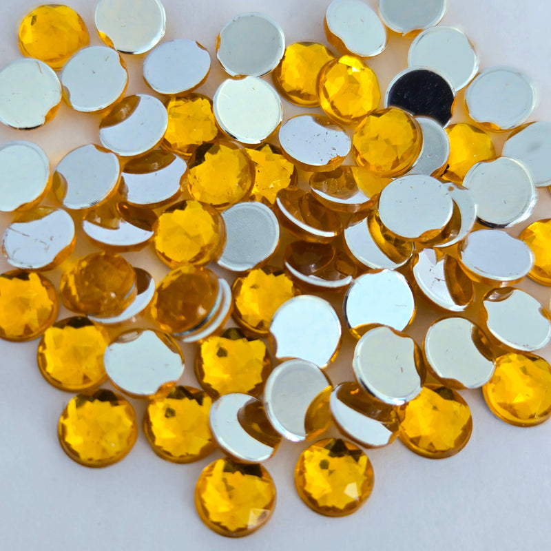 MajorCrafts 480pcs 6mm Orange Gold Star Facets Flat Back Round Acrylic Rhinestones