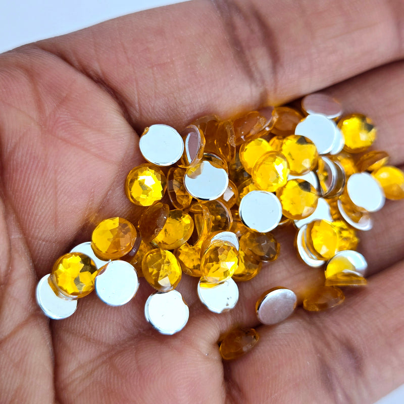 MajorCrafts 480pcs 6mm Orange Gold Star Facets Flat Back Round Acrylic Rhinestones