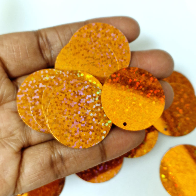 MajorCrafts 30mm 30grams 130pcs Orange Holographic Large Round PVC Sequins