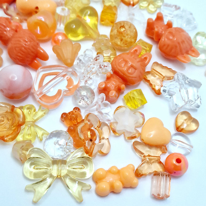 MajorCrafts 50g Orange Theme Mixed Shapes & Sizes Acrylic Beads