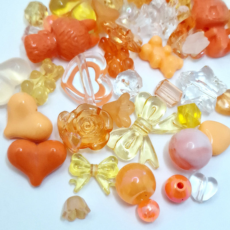 MajorCrafts 50g Orange Theme Mixed Shapes & Sizes Acrylic Beads