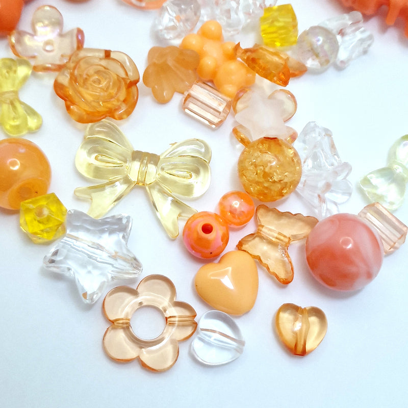 MajorCrafts 50g Orange Theme Mixed Shapes & Sizes Acrylic Beads