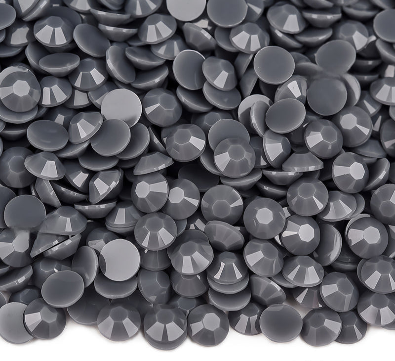 MajorCrafts Solid Dark Grey Flat Back Round 14 Facets Resin Rhinestones