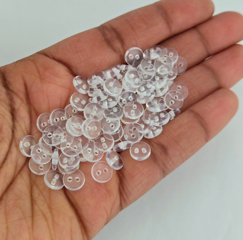 MajorCrafts 100pcs 7.5mm Transparent Clear 2 Holes Small Round Resin Sewing Buttons