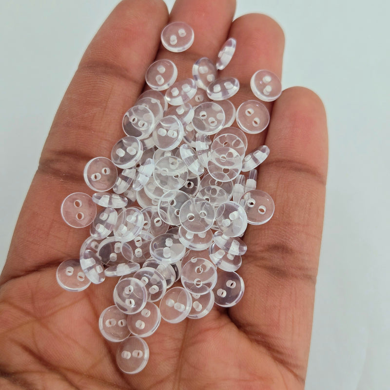 MajorCrafts 100pcs 7.5mm Transparent Clear 2 Holes Small Round Resin Sewing Buttons
