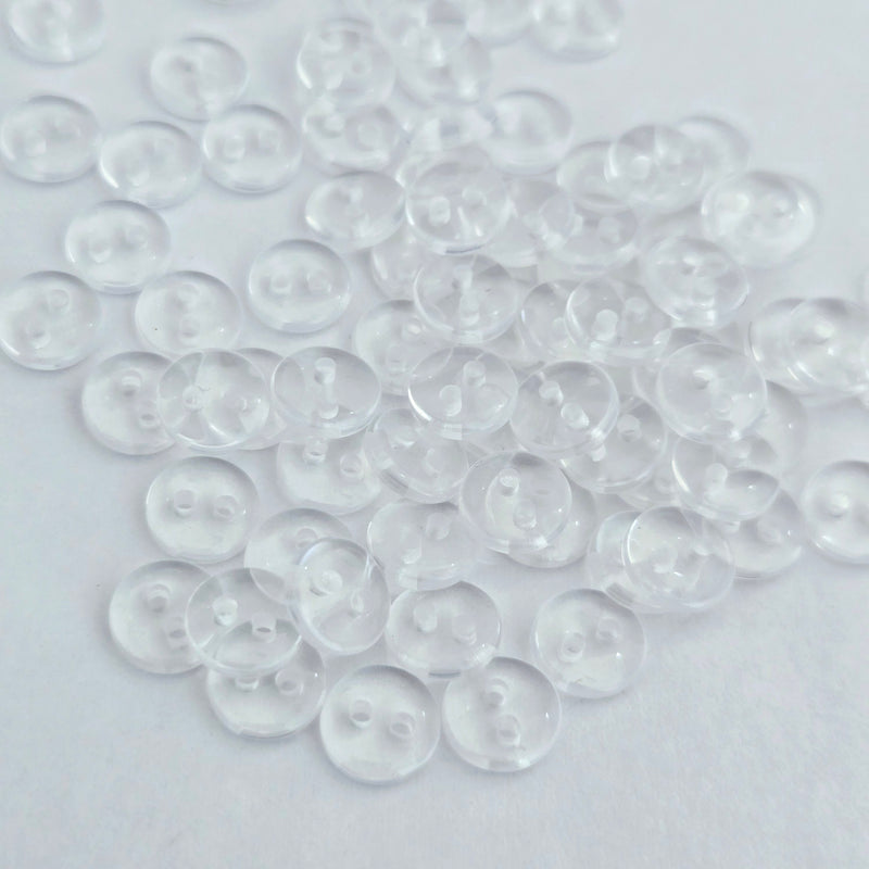 MajorCrafts 100pcs 7.5mm Transparent Clear 2 Holes Small Round Resin Sewing Buttons