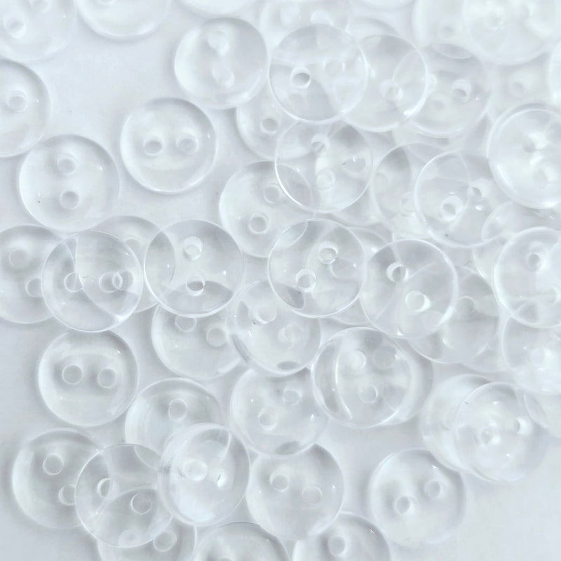 MajorCrafts 100pcs 7.5mm Transparent Clear 2 Holes Small Round Resin Sewing Buttons