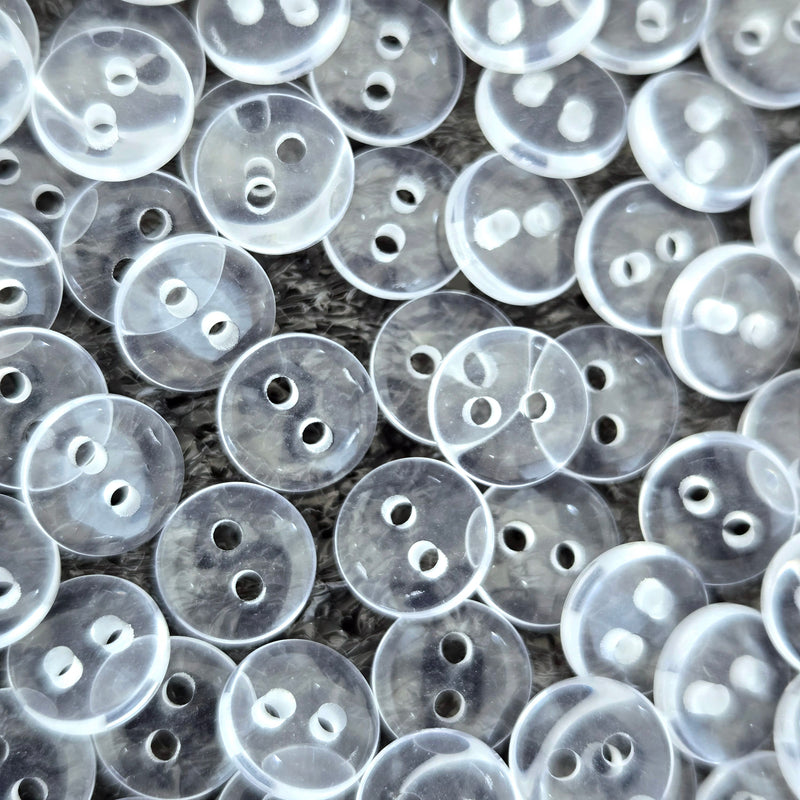 MajorCrafts 100pcs 7.5mm Transparent Clear 2 Holes Small Round Resin Sewing Buttons