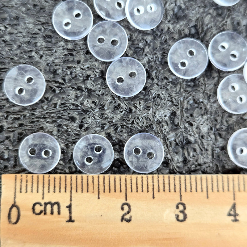 MajorCrafts 100pcs 7.5mm Transparent Clear 2 Holes Small Round Resin Sewing Buttons