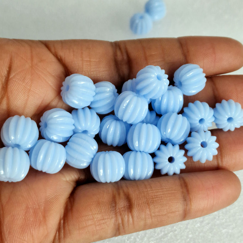 MajorCrafts 48pcs 10mm Pastel Blue Round Pumpkin Resin Beads