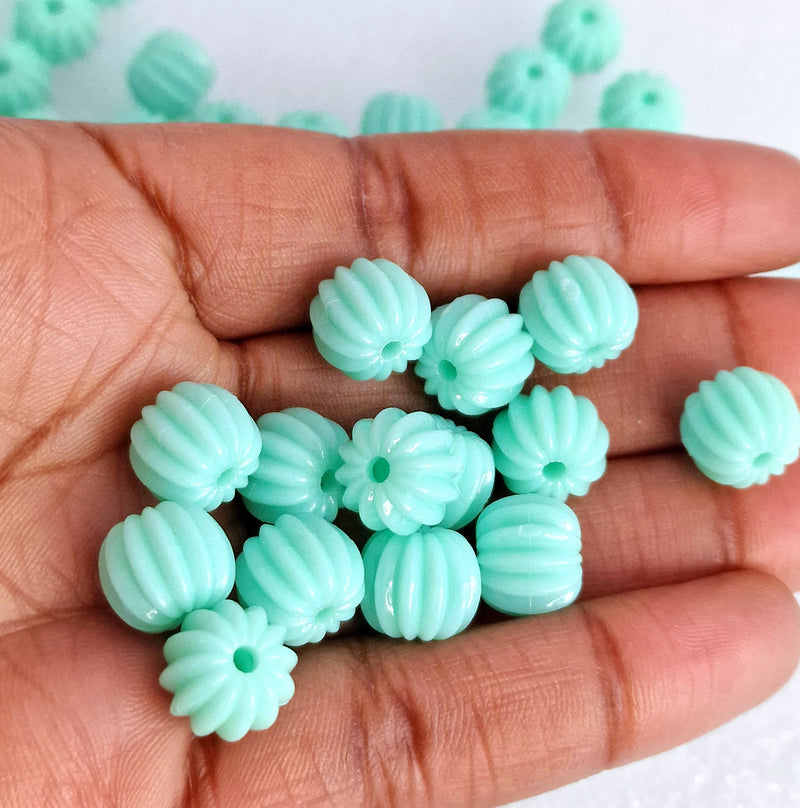 MajorCrafts 48pcs 10mm Pastel Blue Green Round Pumpkin Resin Beads