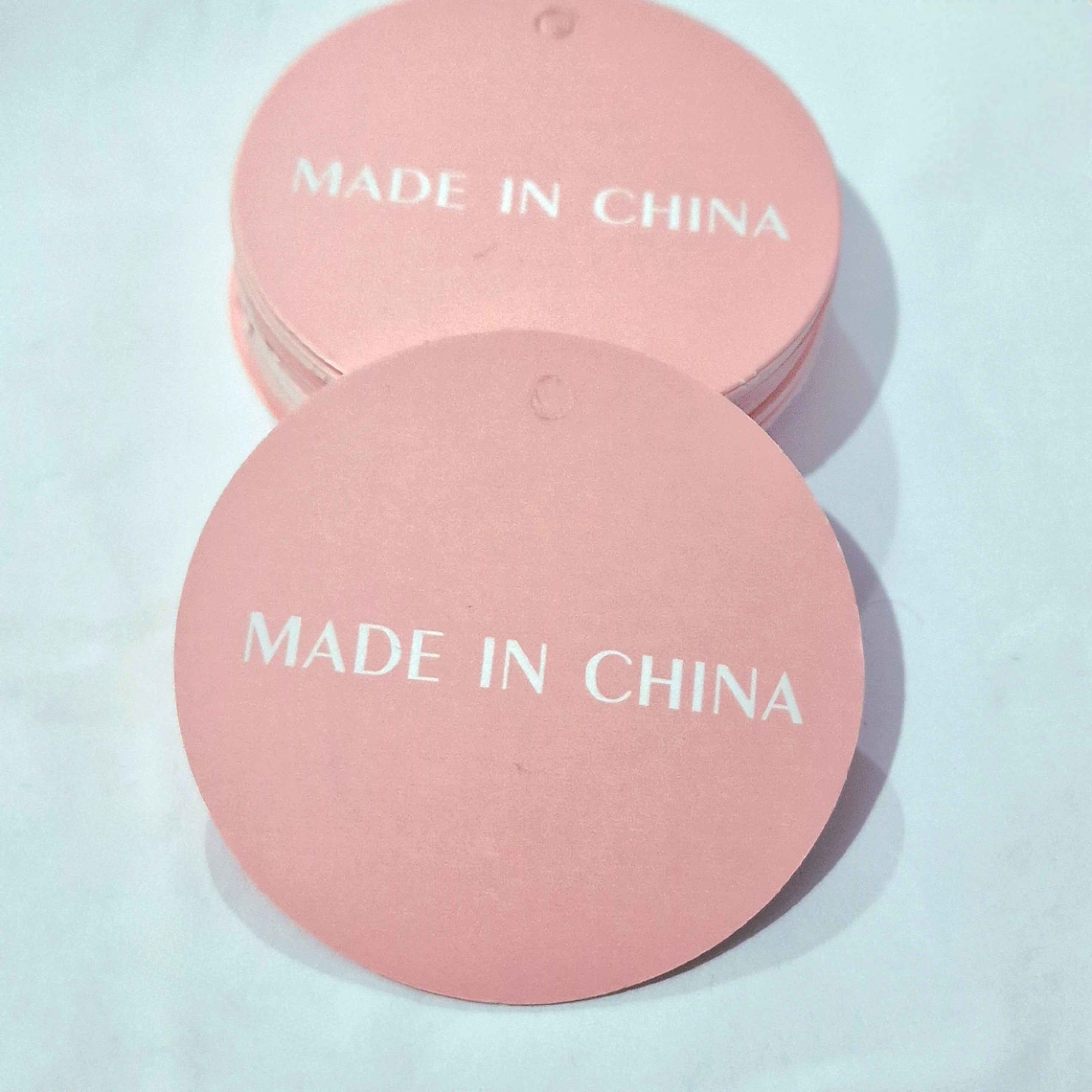 MajorCrafts 30pcs 5.5cm Pink 'Made in China' Print Round Blank Hang Tags