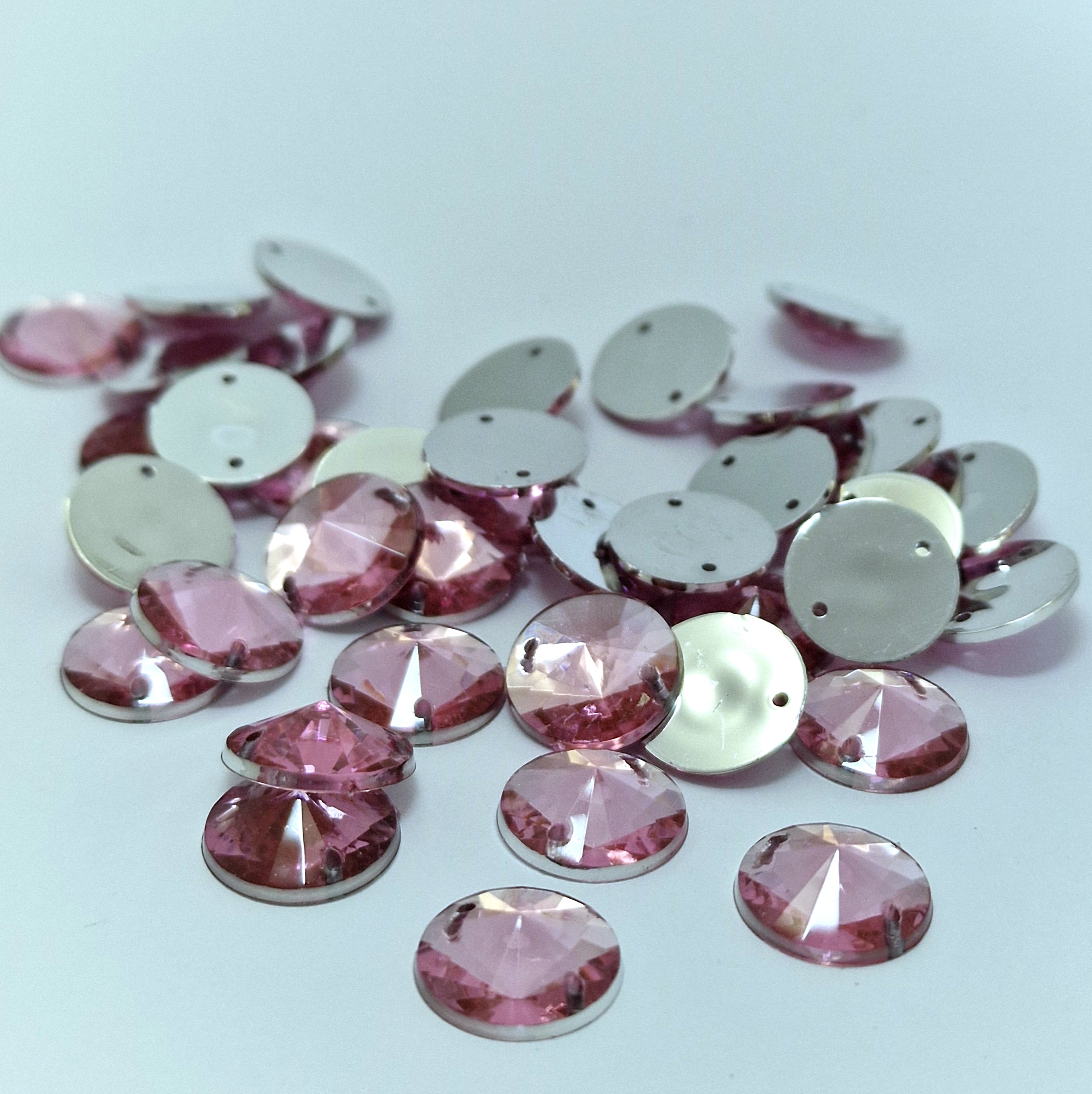 MajorCrafts 80pcs 12mm Pink Round Acrylic Pointed Sewing Rhinestones