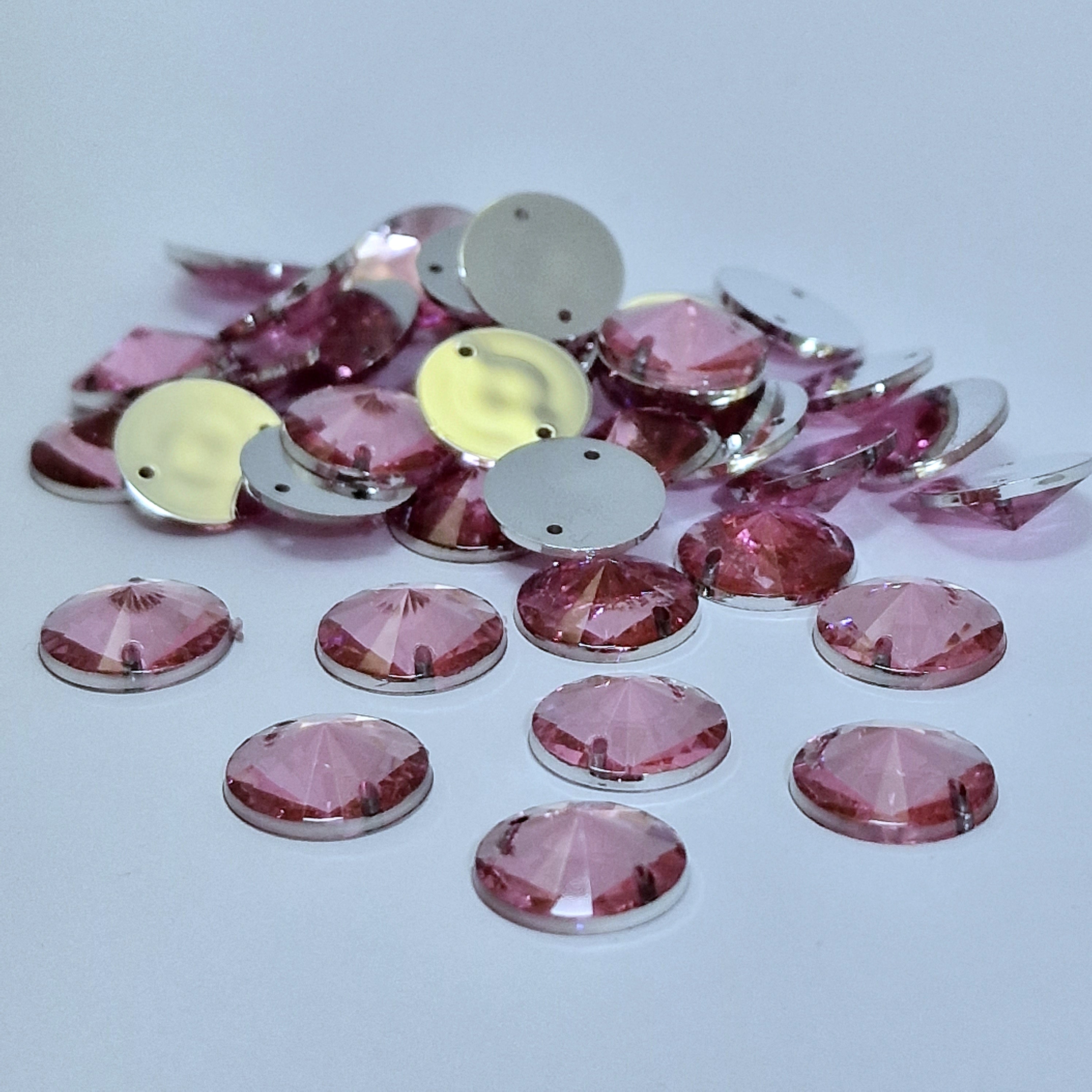 MajorCrafts 80pcs 12mm Pink Round Acrylic Pointed Sewing Rhinestones