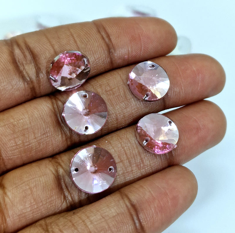 MajorCrafts 80pcs 12mm Pink Round Acrylic Pointed Sewing Rhinestones