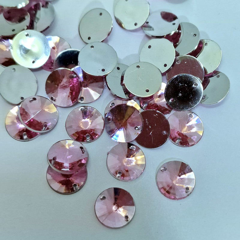 MajorCrafts 80pcs 12mm Pink Round Acrylic Pointed Sewing Rhinestones