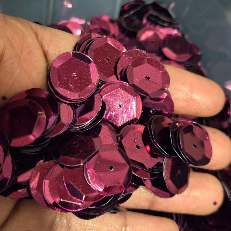 MajorCrafts 15mm 40grams 600pcs Plum Purple Metallic Round Sew-On Cup Sequins