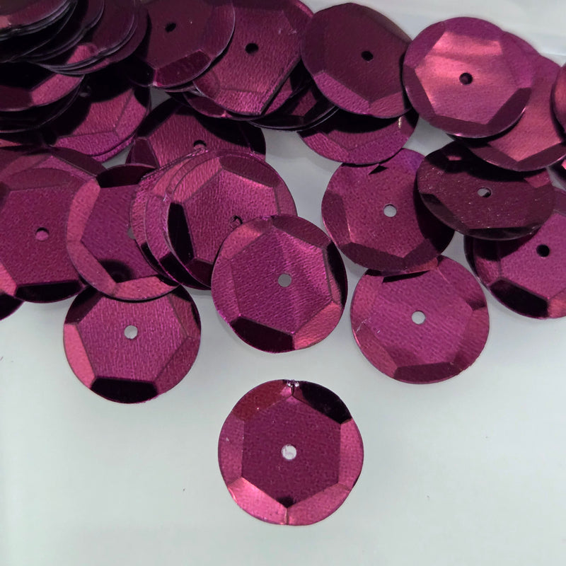 MajorCrafts 15mm 40grams 600pcs Plum Purple Metallic Round Sew-On Cup Sequins