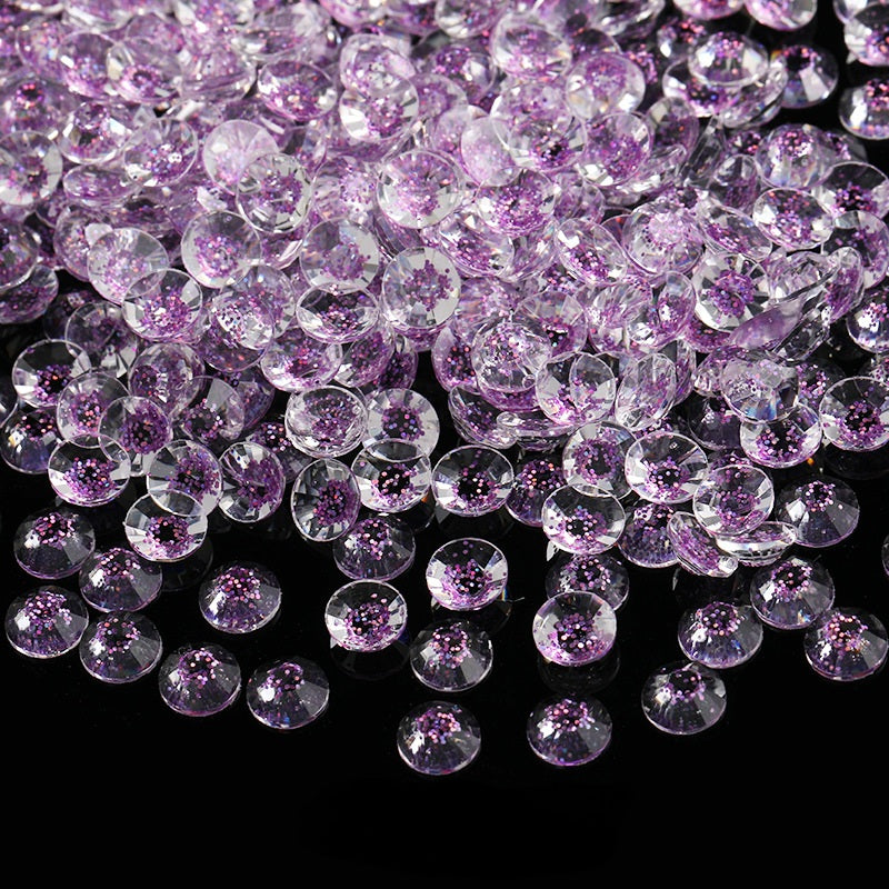 MajorCrafts Clear Purple Glittered Flat Back Round 14 Facets Resin Rhinestones