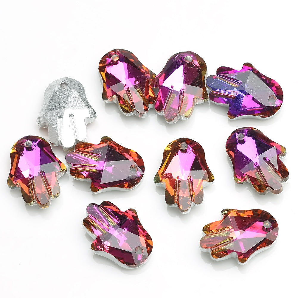 MajorCrafts 8pcs 18mm Purple Gold Palm Hand Shape Glass Pendant Charm Beads