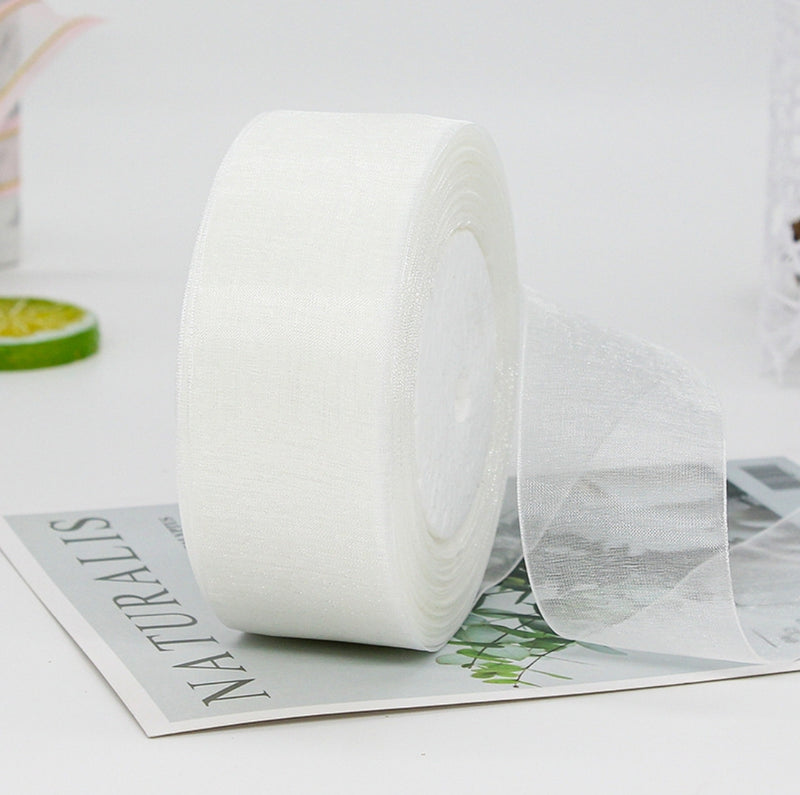 MajorCrafts 40mm 45metres White Sheer Organza Fabric Ribbon Roll R1001
