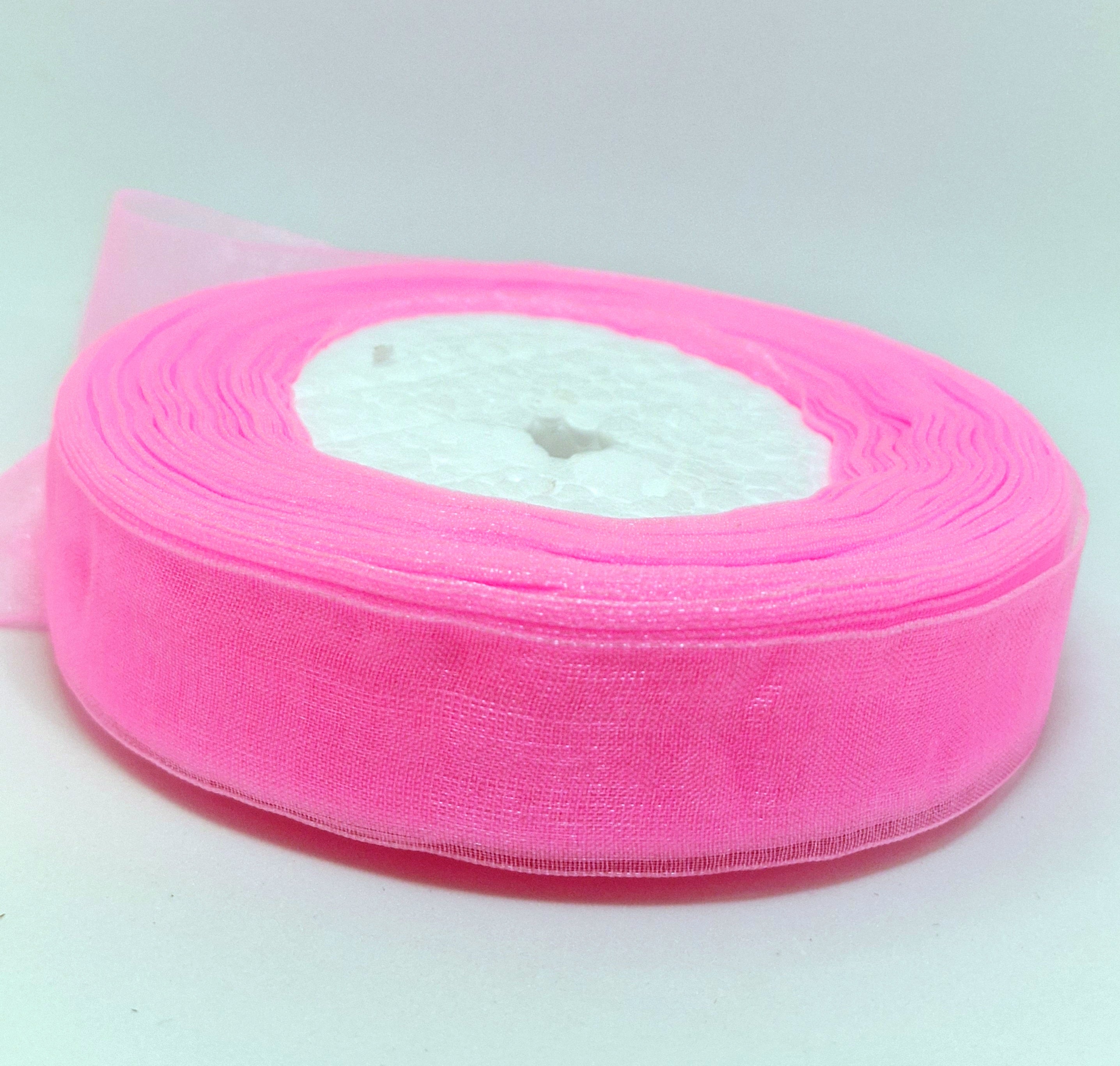 MajorCrafts 20mm 45metres Bubblegum Pink Sheer Organza Fabric Ribbon Roll R1005