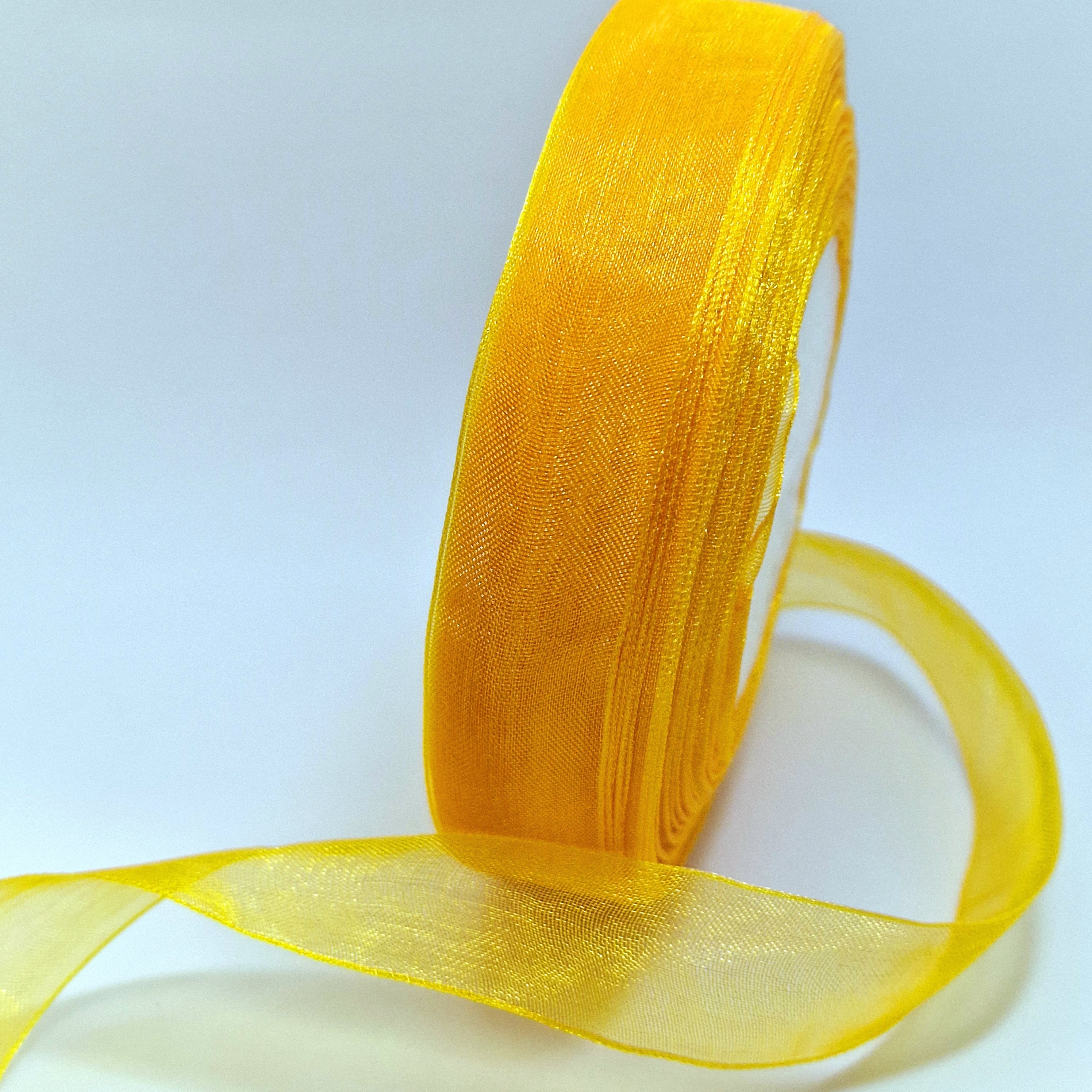 MajorCrafts 20mm 45metres Mustard Yellow Sheer Organza Fabric Ribbon Roll R1016