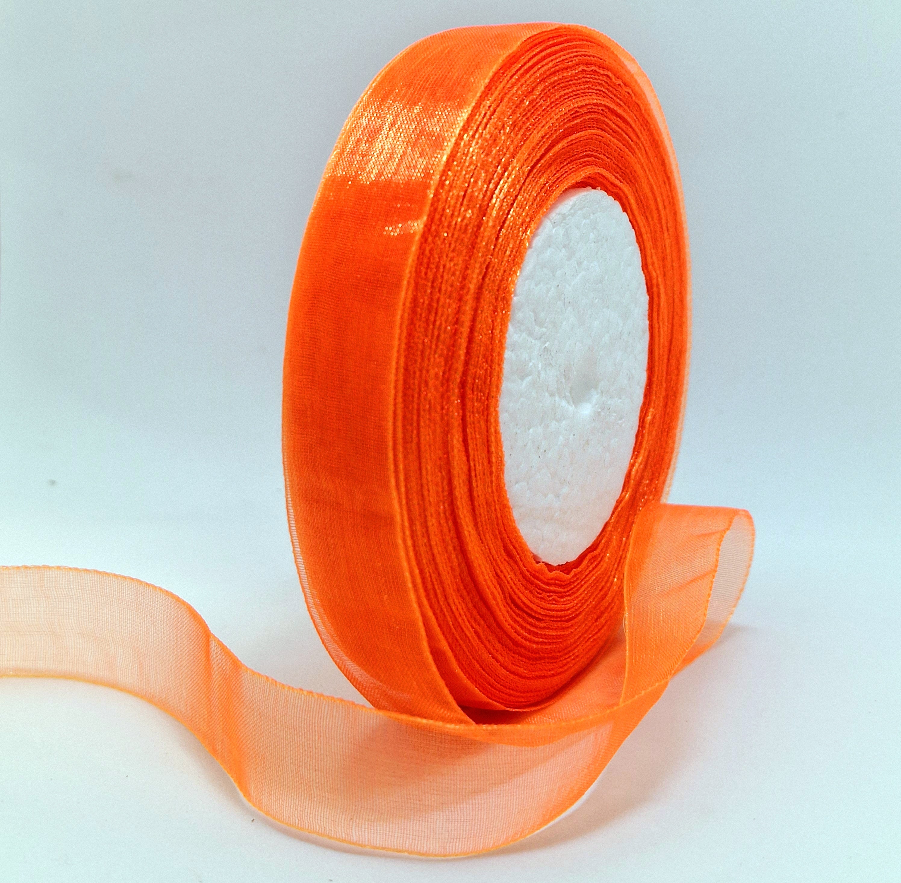 MajorCrafts 20mm 45metres Bright Orange Sheer Organza Fabric Ribbon Roll R1023