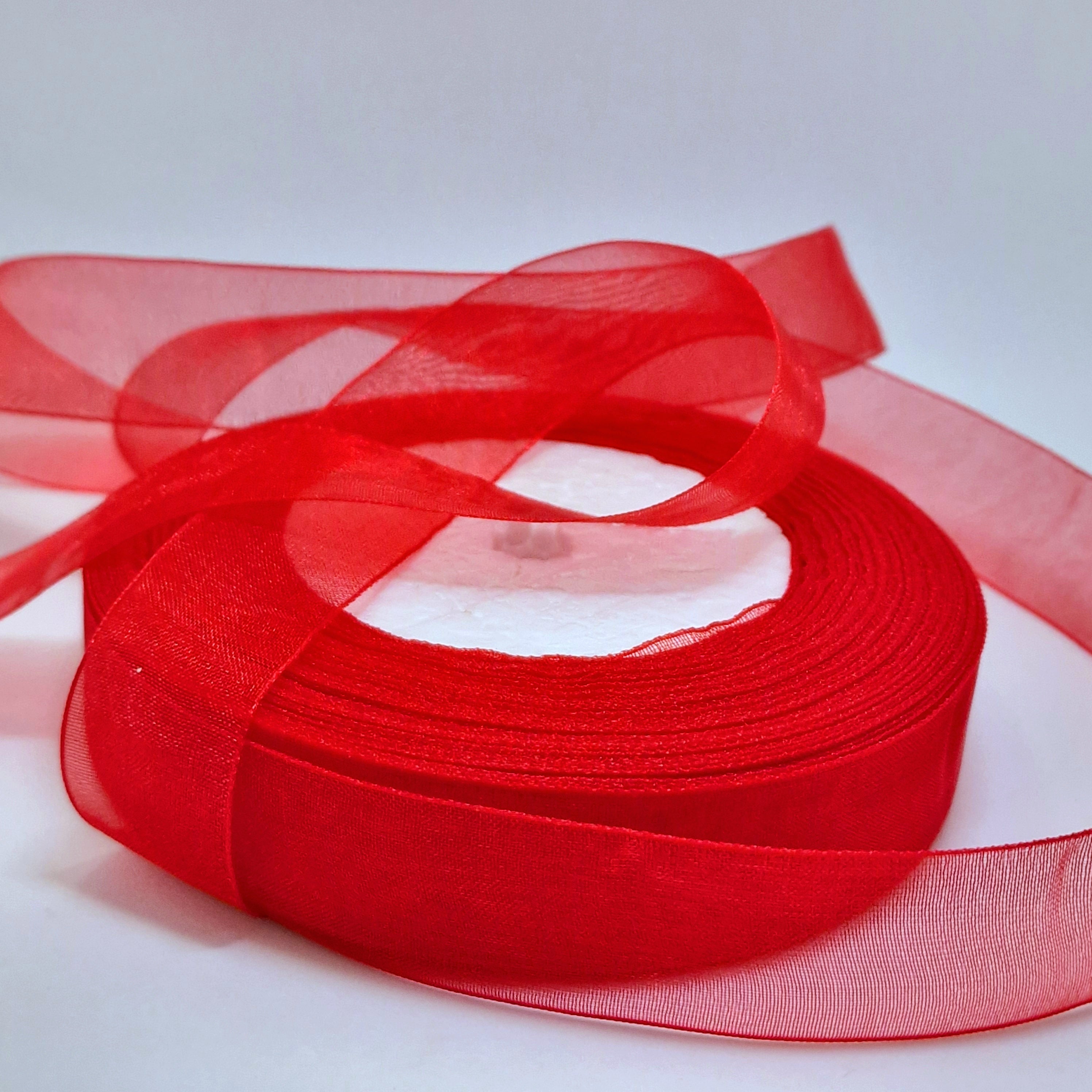 MajorCrafts 20mm 45metres Crimson Red Sheer Organza Fabric Ribbon Roll R1026