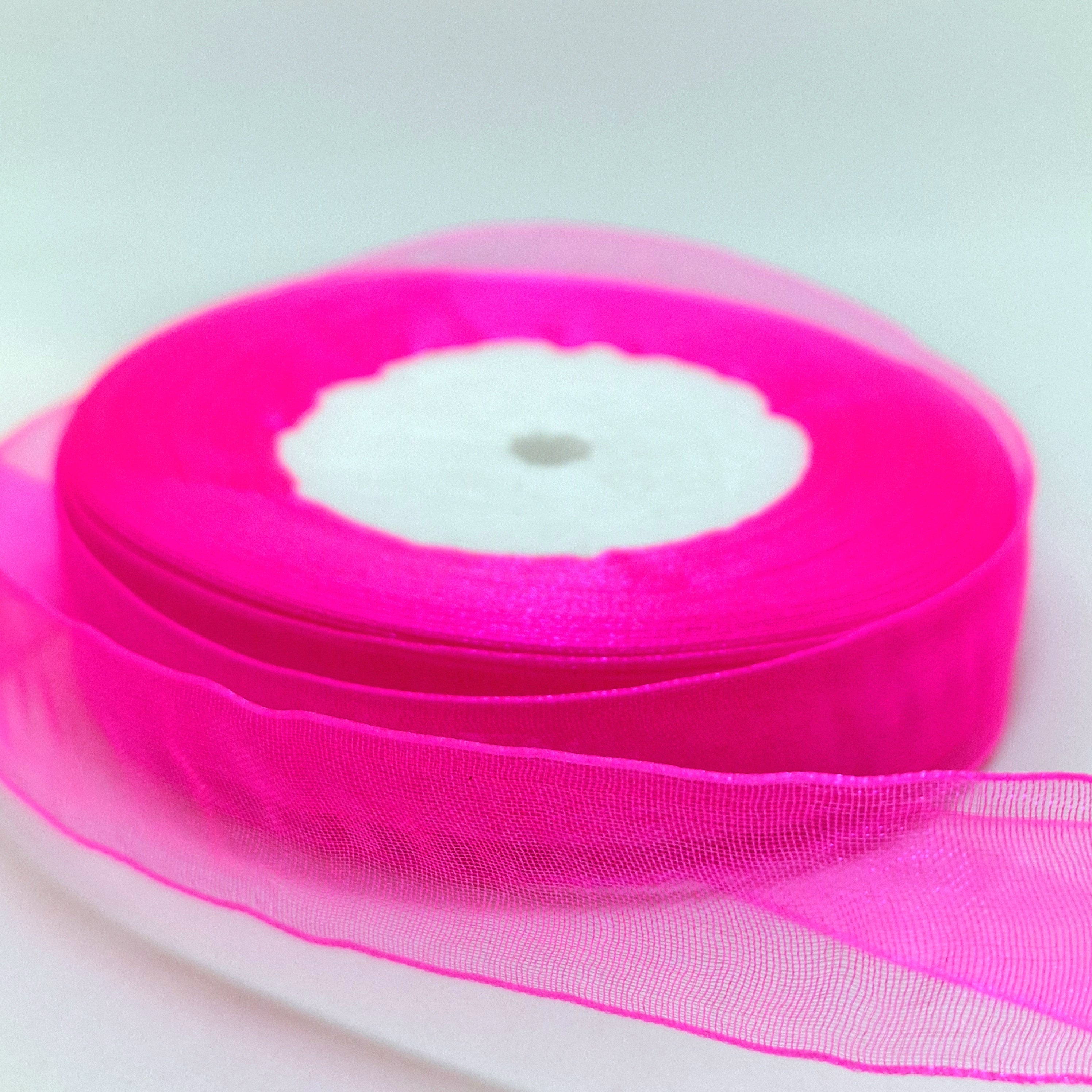 MajorCrafts 20mm 45metres Bright Pink Sheer Organza Fabric Ribbon Roll R1027