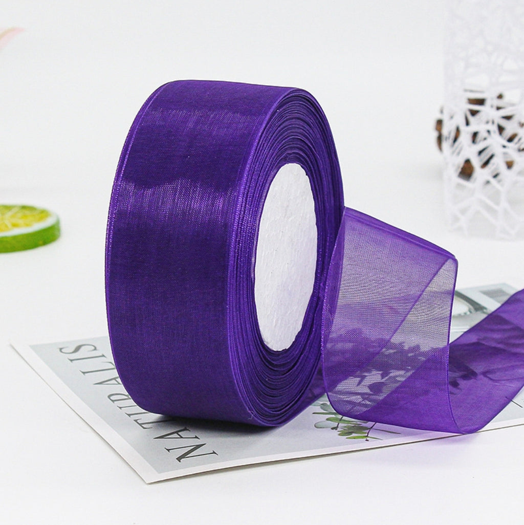 MajorCrafts 40mm 45metres Deep Purple Sheer Organza Fabric Ribbon Roll