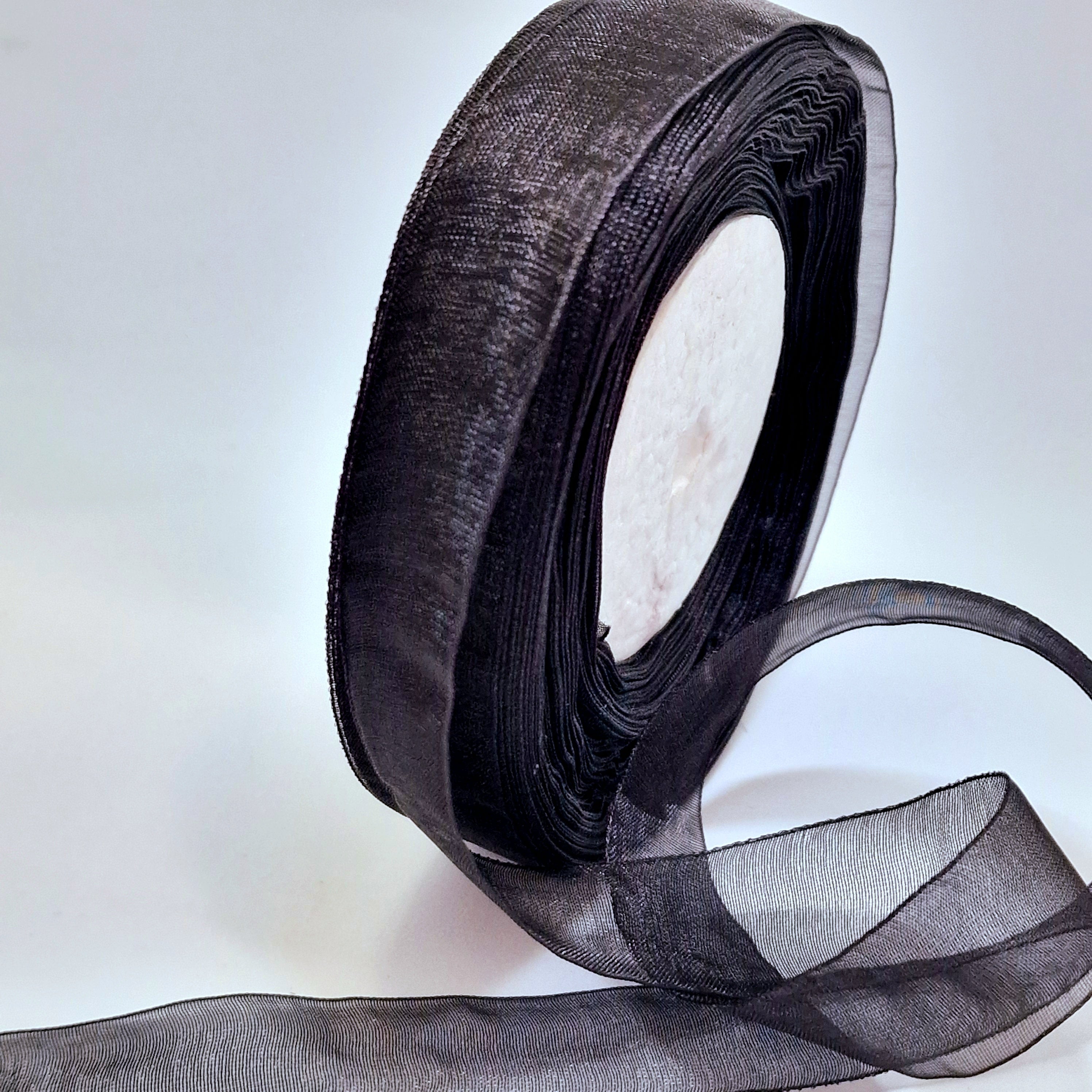 MajorCrafts 20mm 45metres Black Sheer Organza Fabric Ribbon Roll R1039