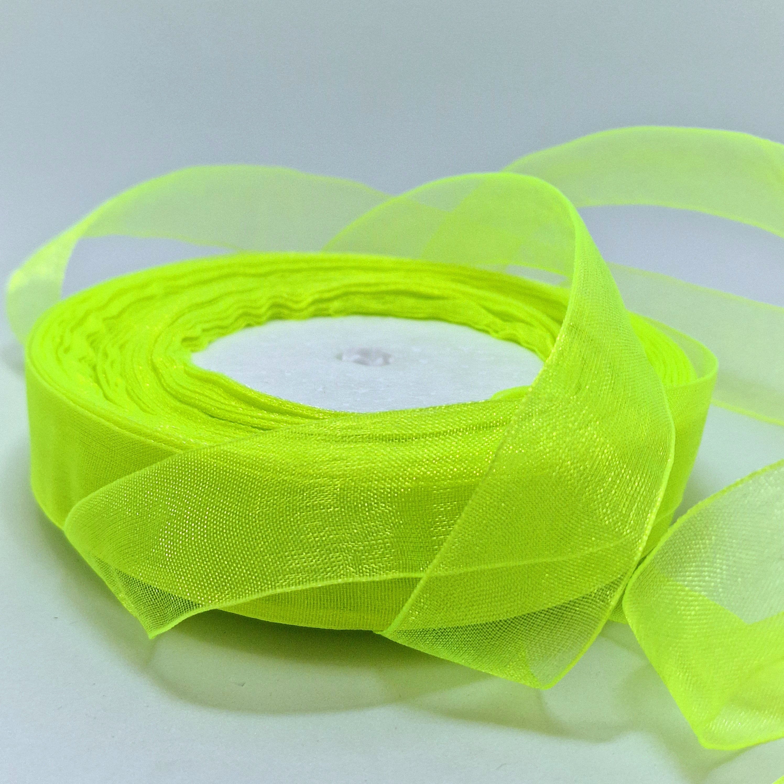 MajorCrafts 20mm 45metres Electric Yellow Sheer Organza Fabric Ribbon Roll R1058