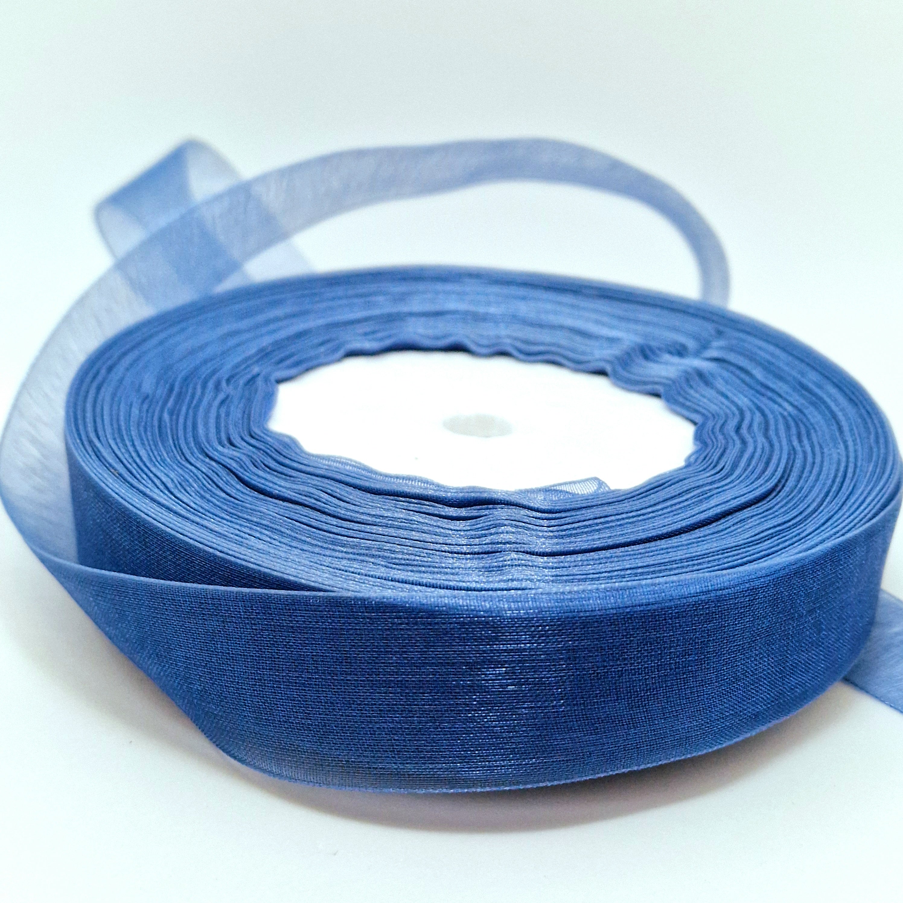 MajorCrafts 20mm 45metres Washed Blue Sheer Organza Fabric Ribbon Roll R1070