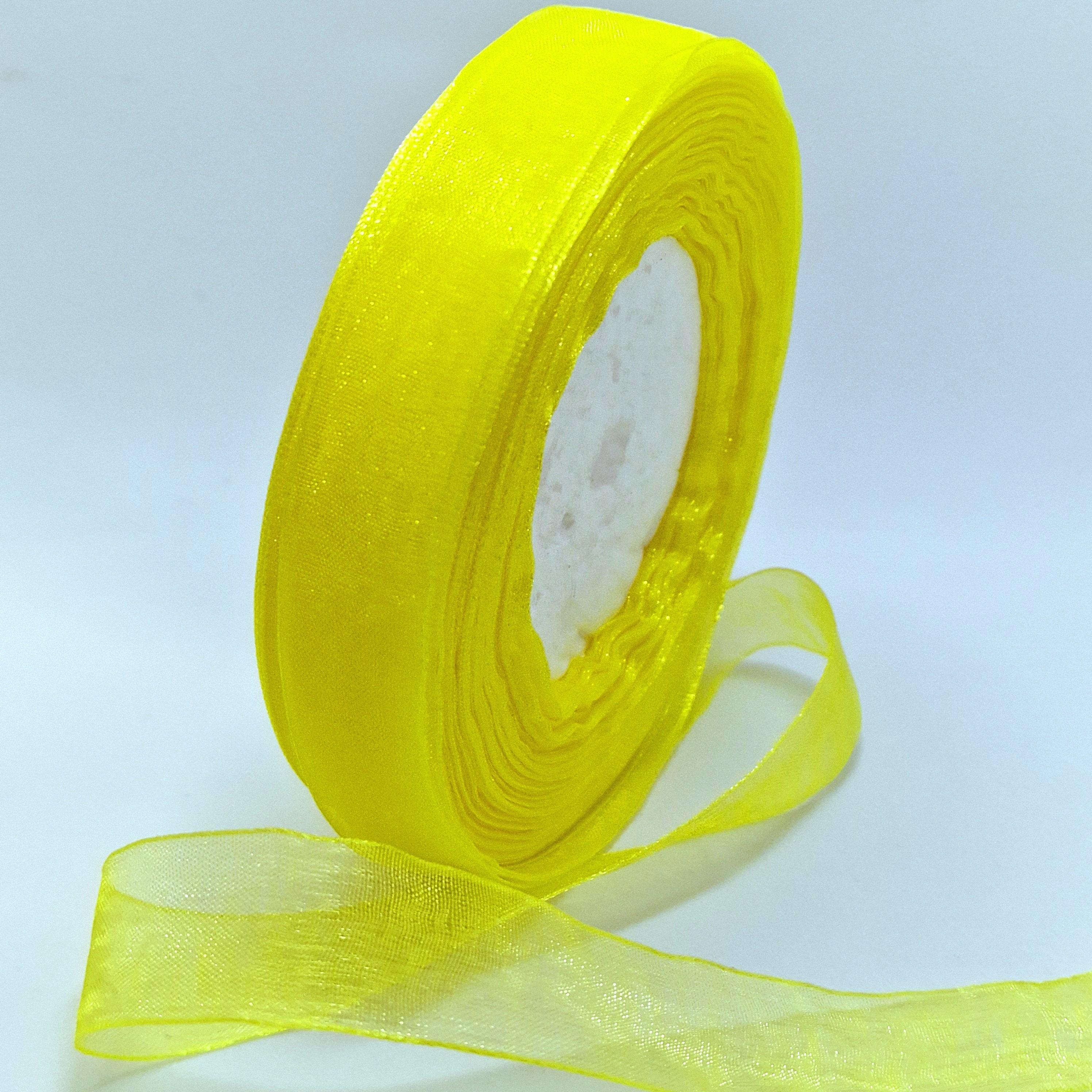 MajorCrafts 20mm 45metres Bright Yellow Sheer Organza Fabric Ribbon Roll R1142