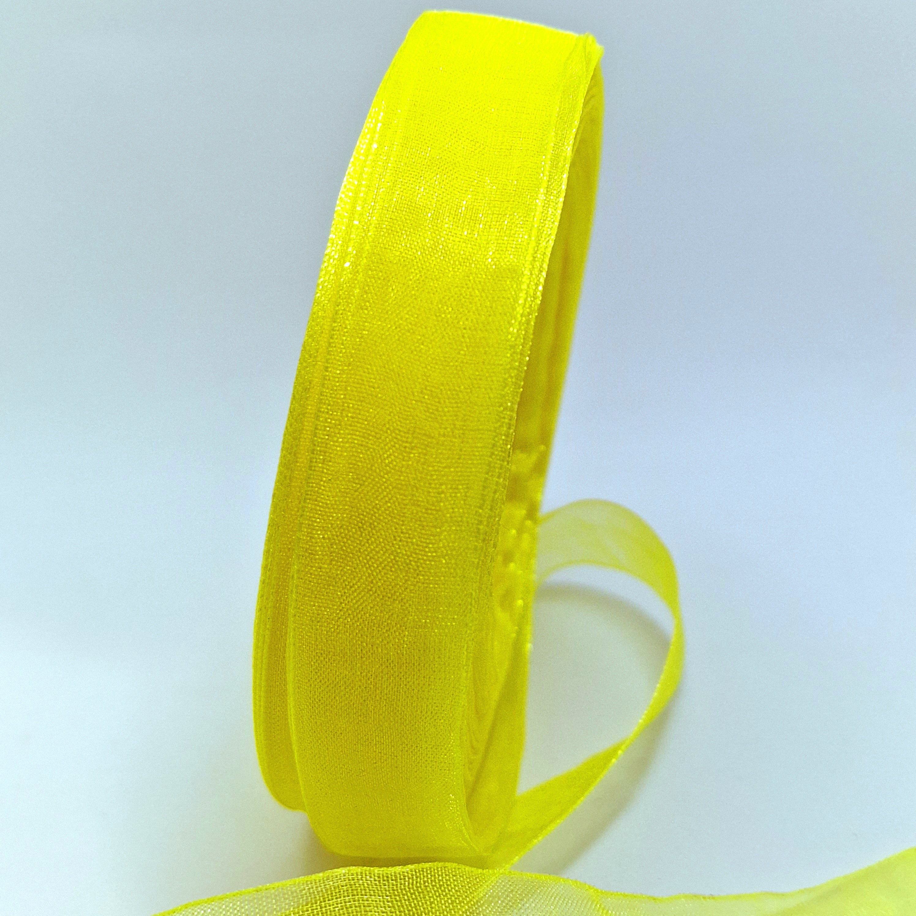 MajorCrafts 20mm 45metres Bright Yellow Sheer Organza Fabric Ribbon Roll R1142
