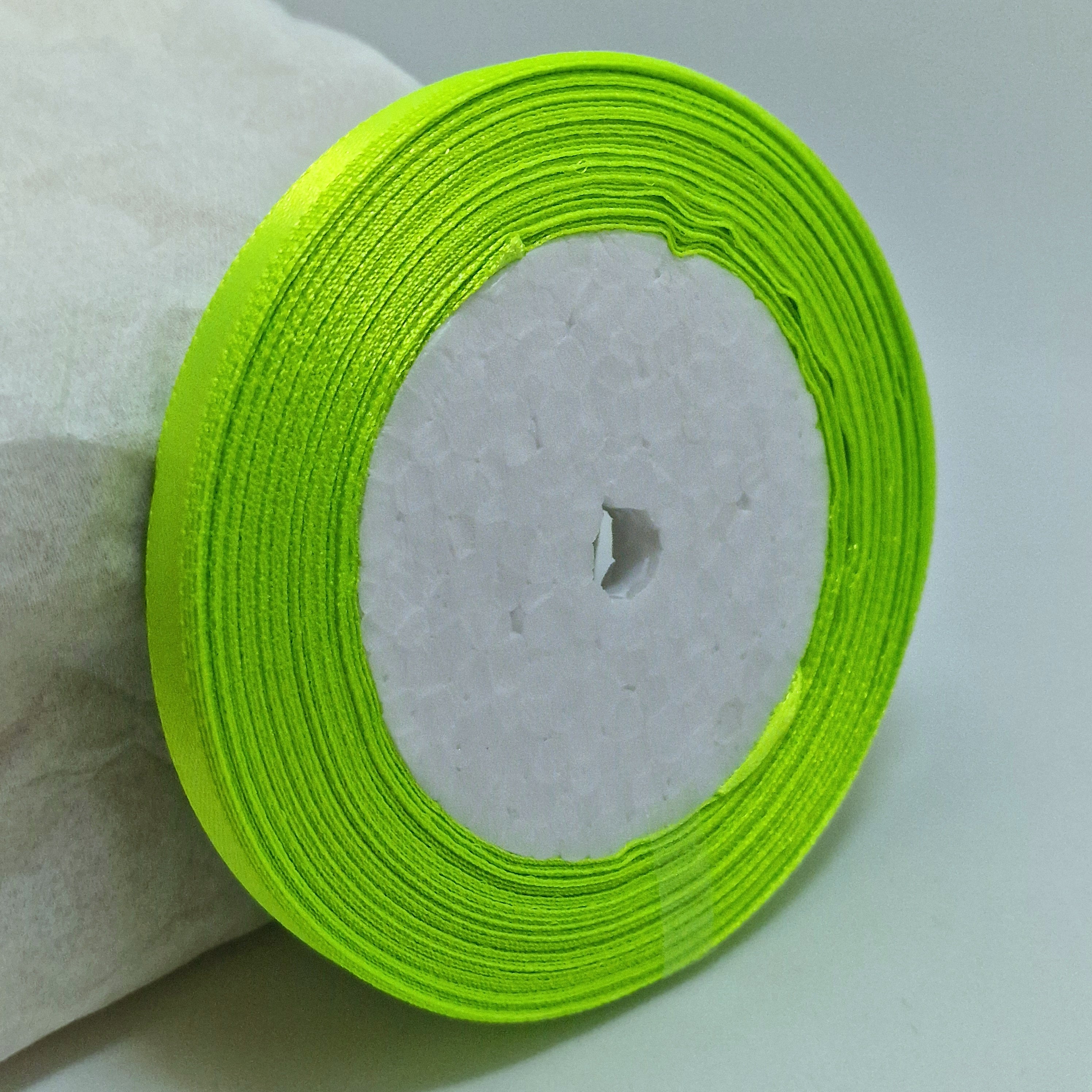 MajorCrafts 6mm 22metres Electric Green Satin Fabric Ribbon Roll R57