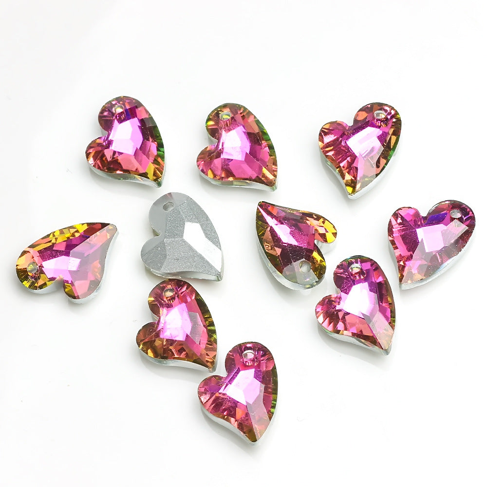MajorCrafts 8pcs 17mm Rainbow Swirly Heart Glass Pendant Charm Beads