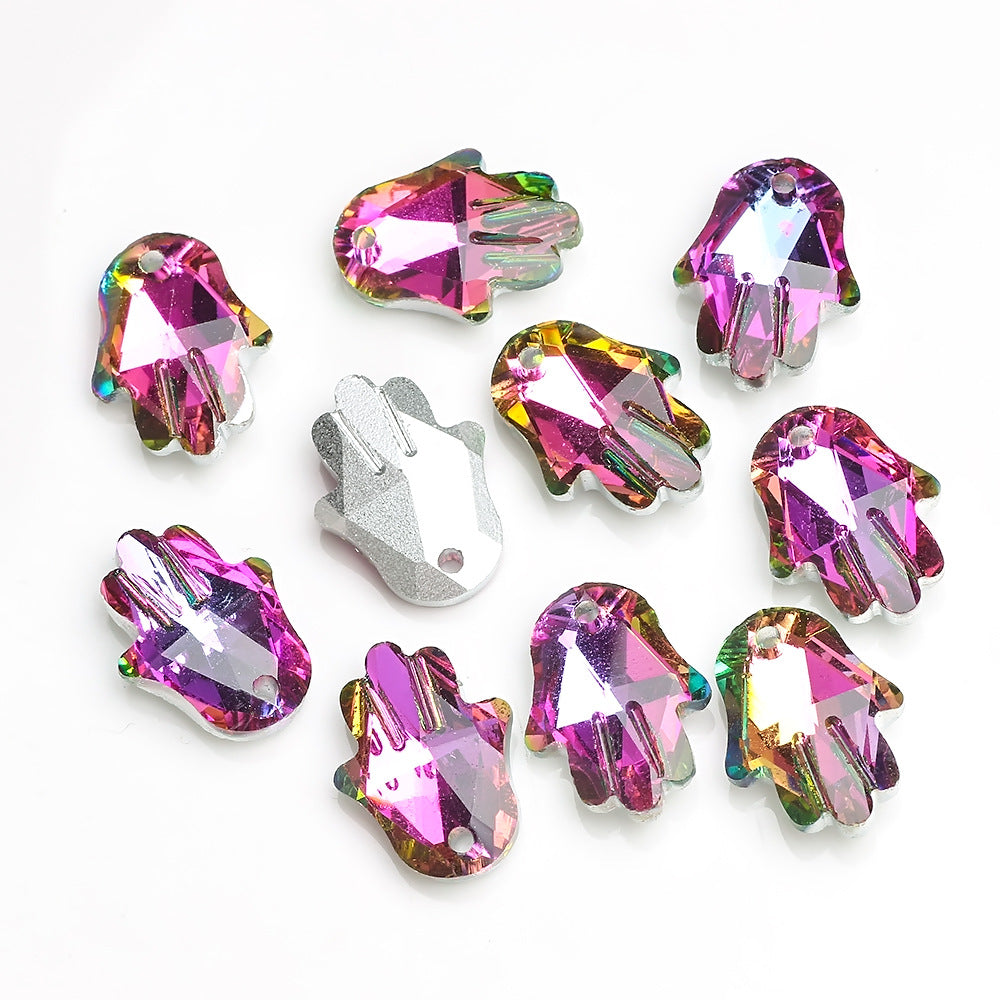 MajorCrafts 8pcs 18mm Rainbow Palm Hand Shape Glass Pendant Charm Beads