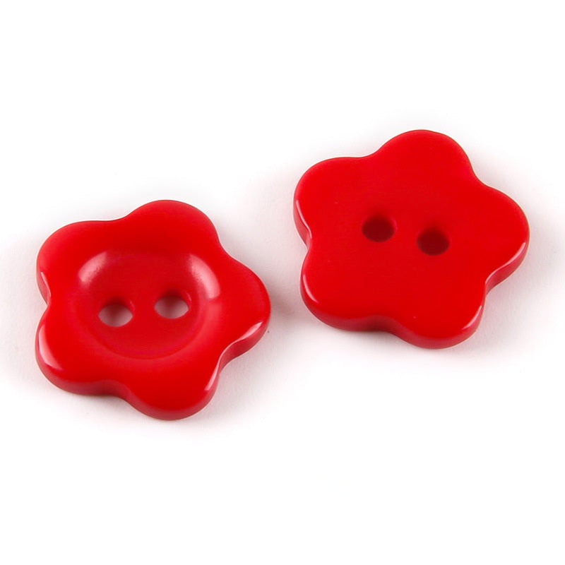 MajorCrafts 60pcs 10mm Red Flower Shaped 2 Holes Resin Sew-on Buttons